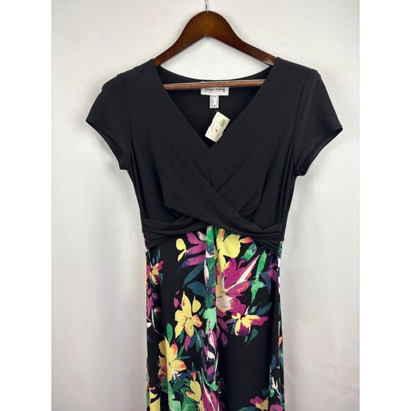 Women’s Joseph Ribkoff Size 8 Short Sleeve Black with Multicolored Florals Maxi - Picture 2 of 6